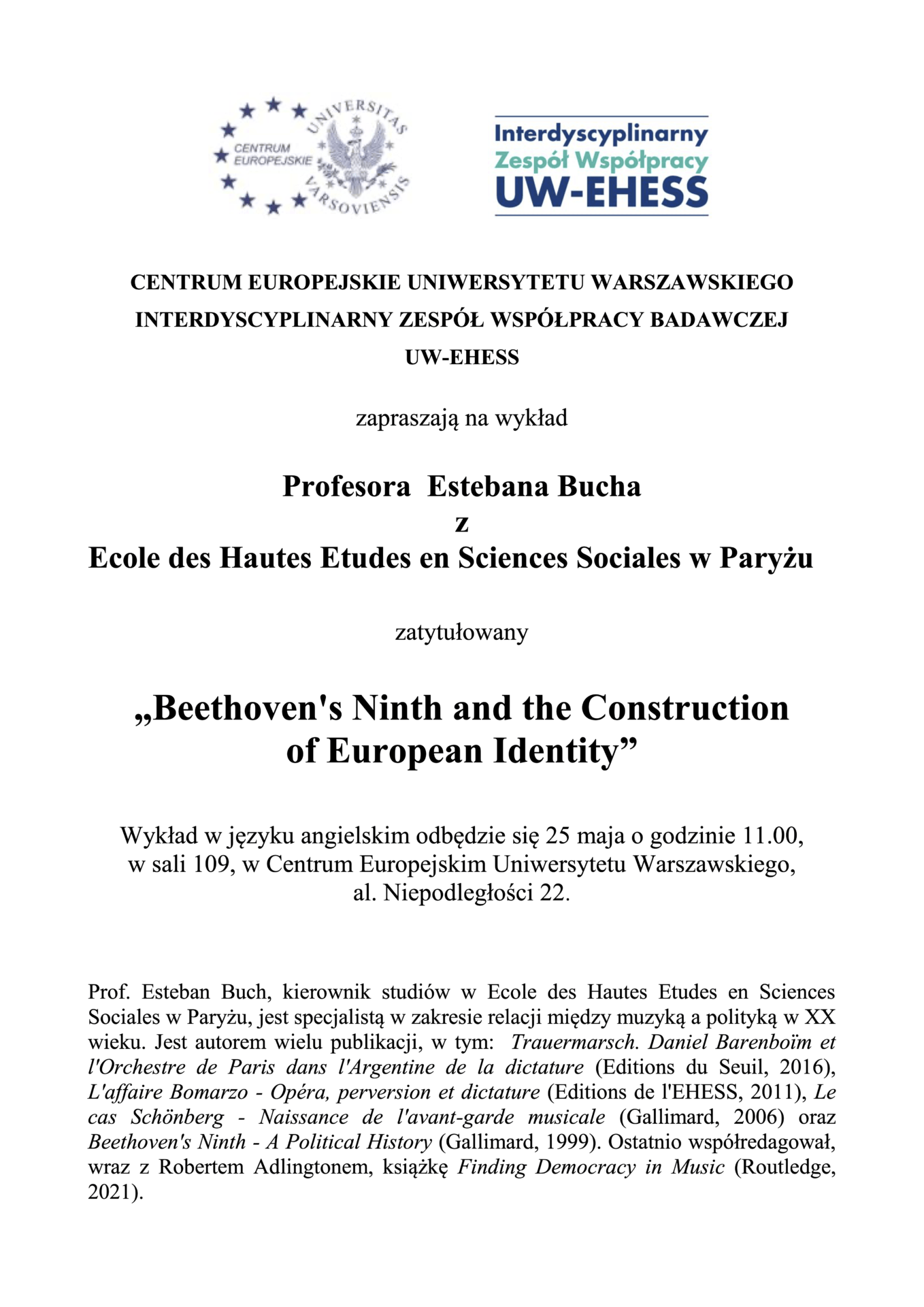 Zaproszenie Esteban Buch Wykład Beethoven's Ninth And The Construction